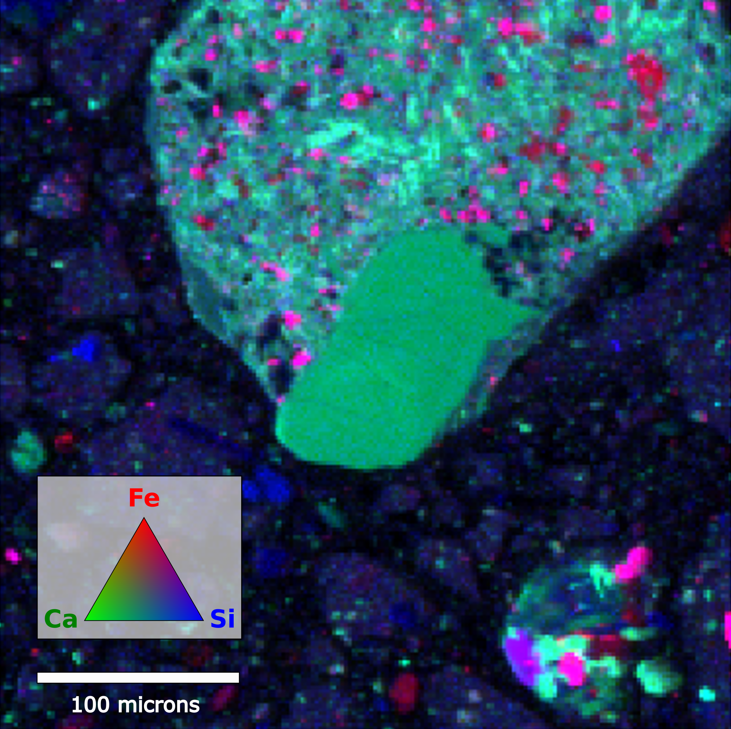 X-ray fluorescence elemental map showing spatial distribution of elements in soil sample